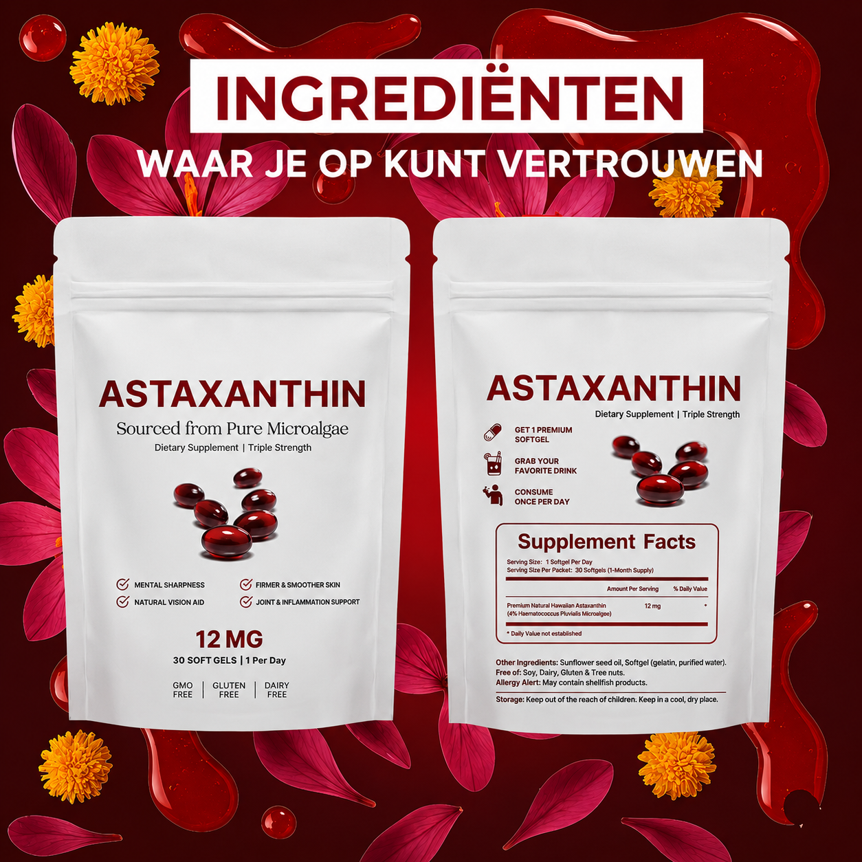 Astaxanthin 12mg Softgels + kokosolie