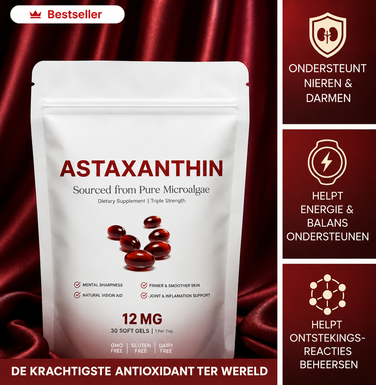 Astaxanthin 12mg Softgels + kokosolie
